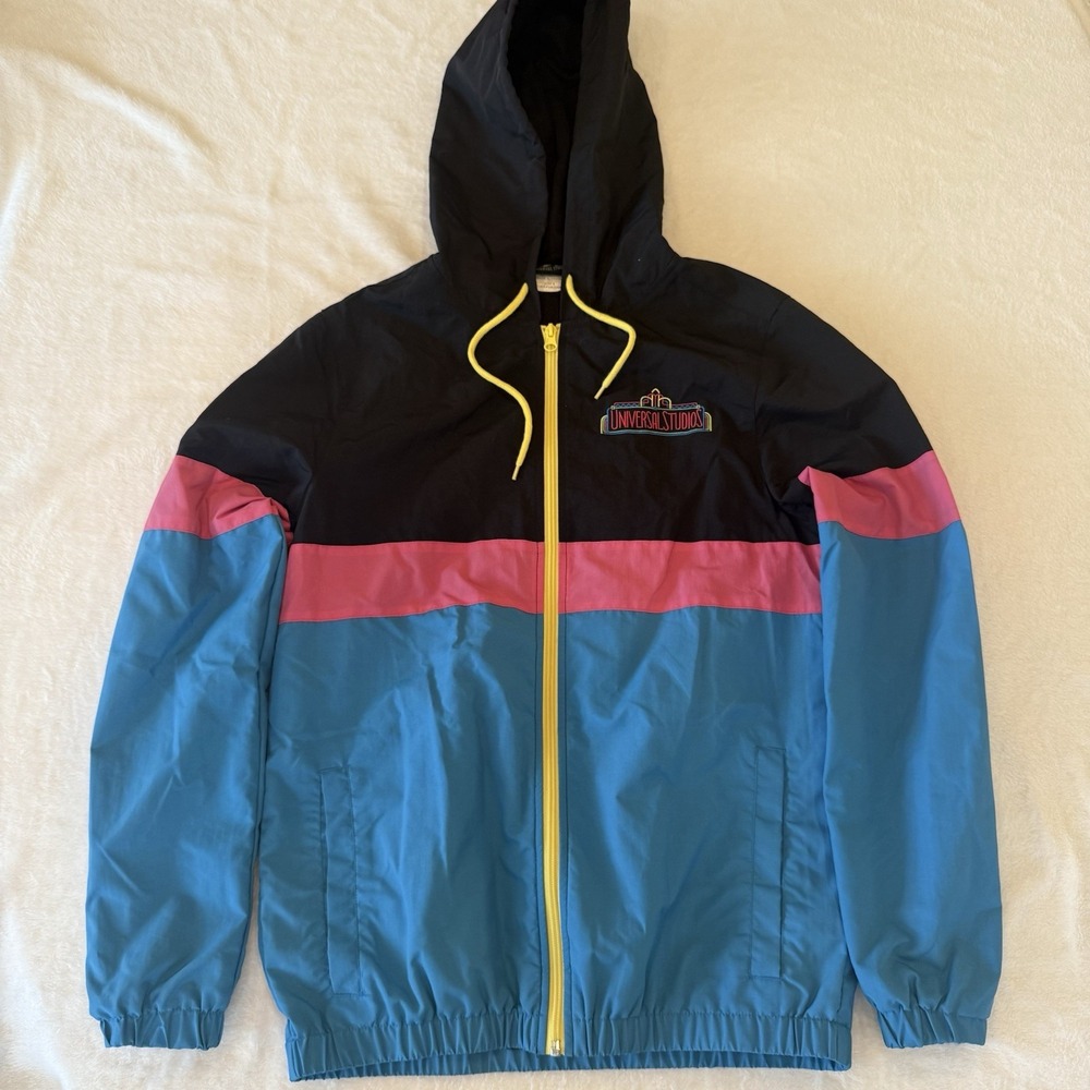 Universal Studios Adult S Pink Blue Zip Hooded Windbreaker‎ Jacket 80s 90s Y2K